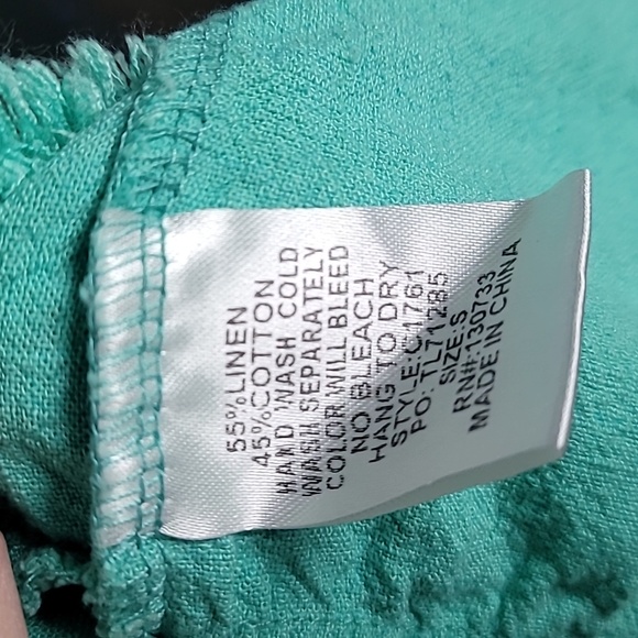 Umgee Green Linen Blend Raw Hem Flutter Sleeve Mini Dress Size Small - Picture 4 of 4